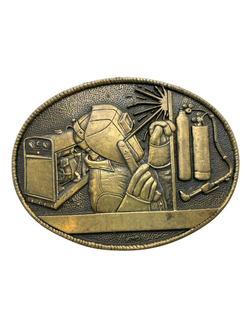 Vintage Solid Brass Belt Buckle Welder Welding Award Design Medals ADM